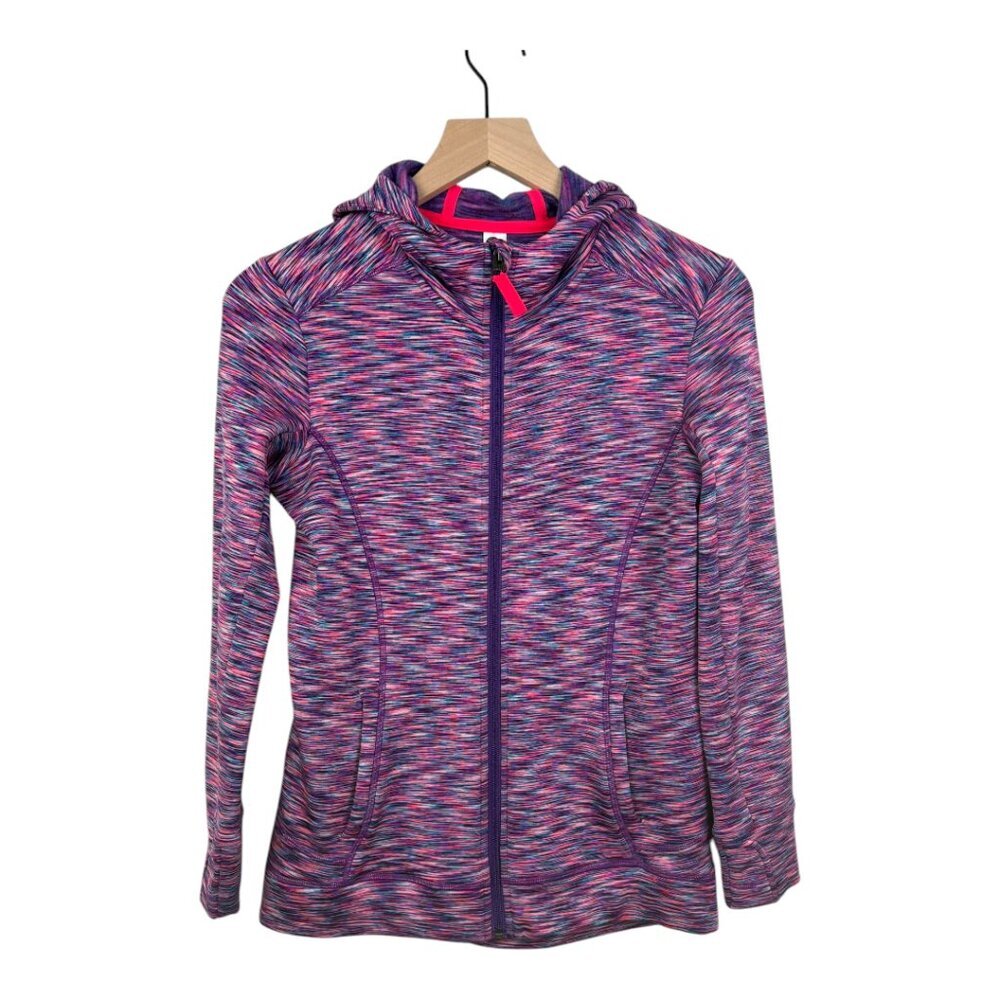 Athleta Girl | Spacedye Warm Up Zipper Hoodie | Girls XL / 14 | Pink Purple Blue